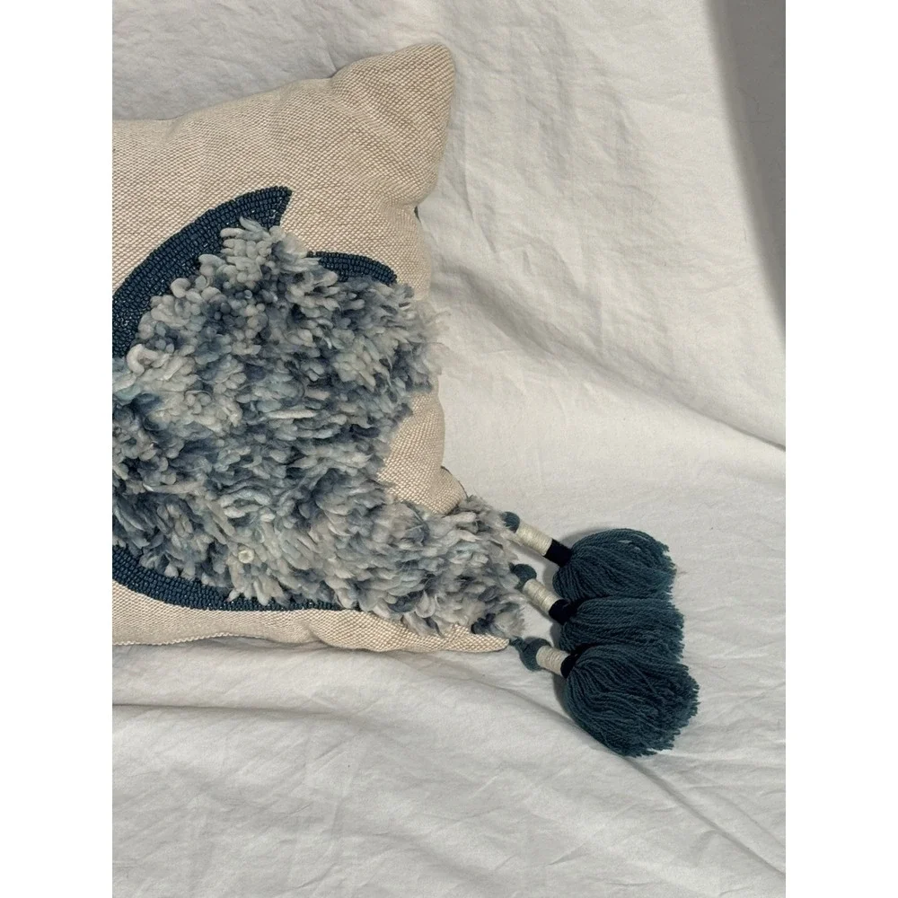 Blue Birds Accent Throw Pillow Beaded & Tassels Great Condition